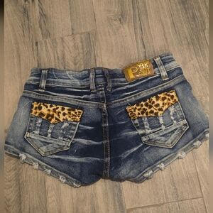 Denim Shorts with Leopard Print Pockets